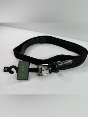 NWT Canterbury Black Woven Belt silver Buckle Size 44